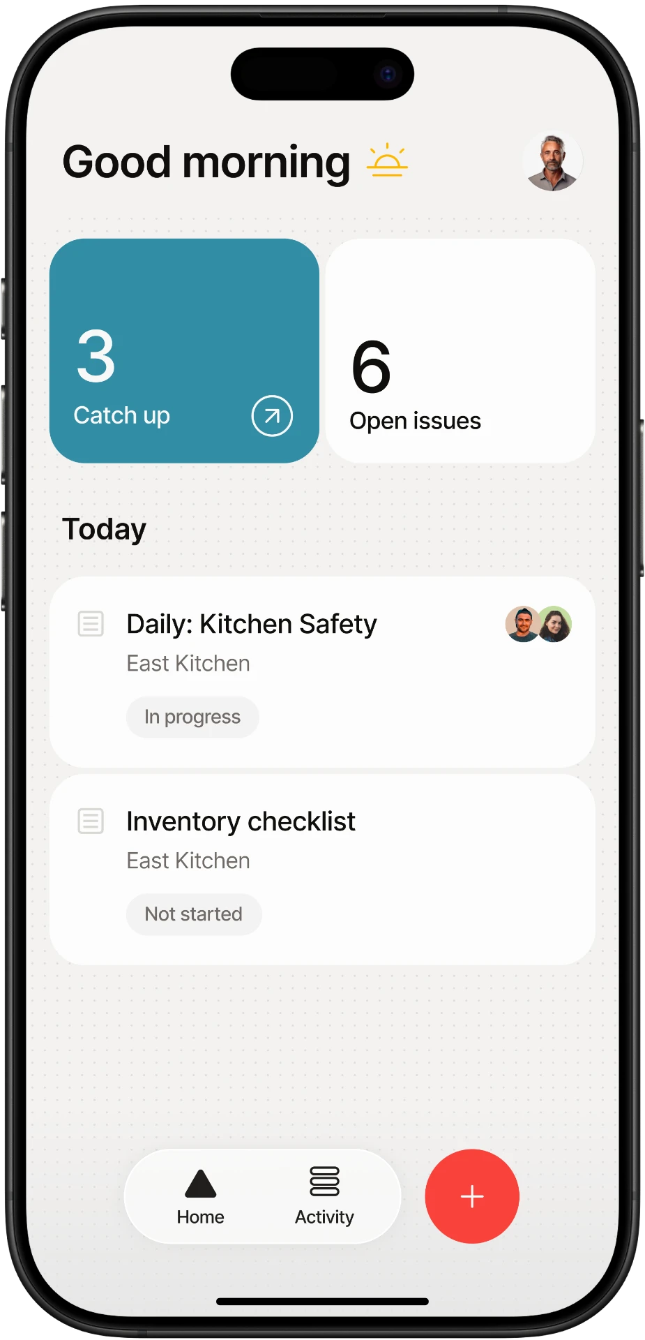 MyFieldAudits home screen showing today's checks and open issues